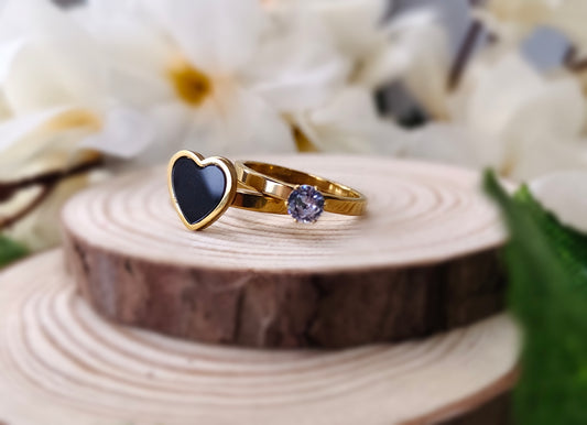 Heart and Crystal Twin Rings