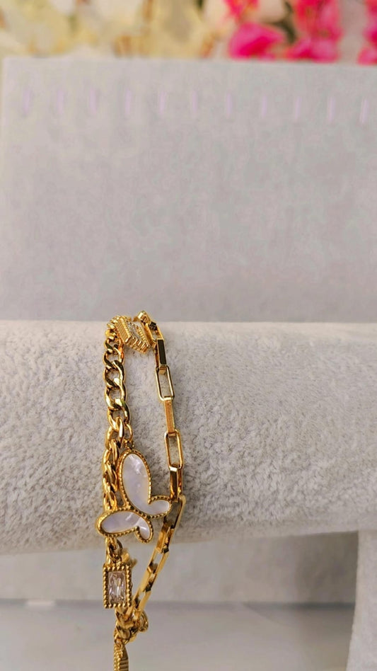 Gold Double-Layer Butterfly Bracelet
