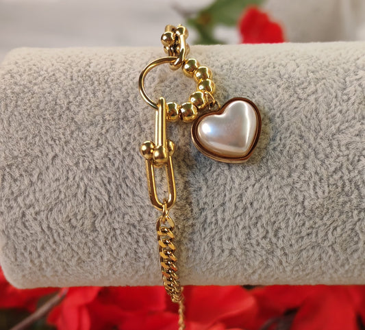 Gold Bracelet with White Heart