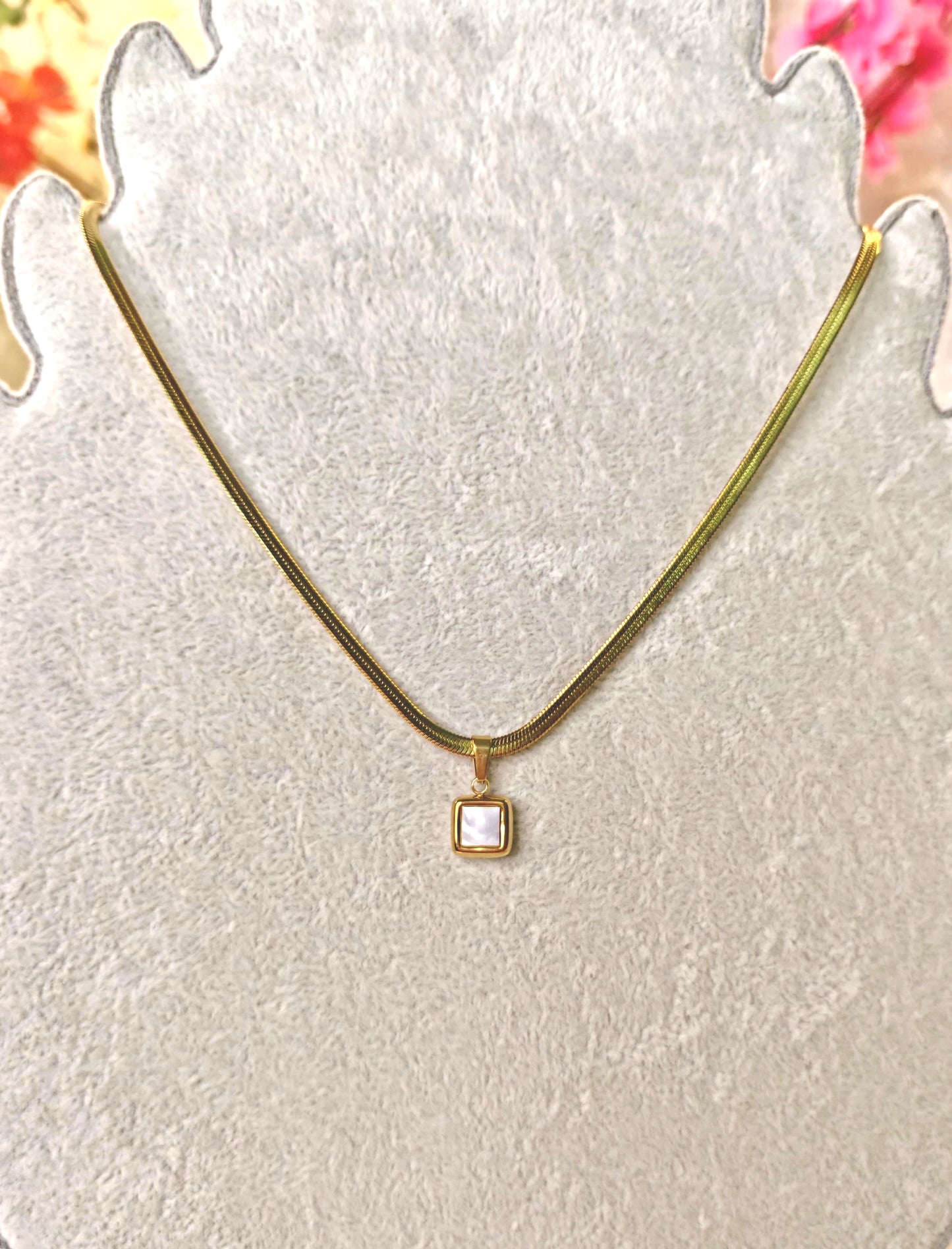 Simple White Square Stone Necklace