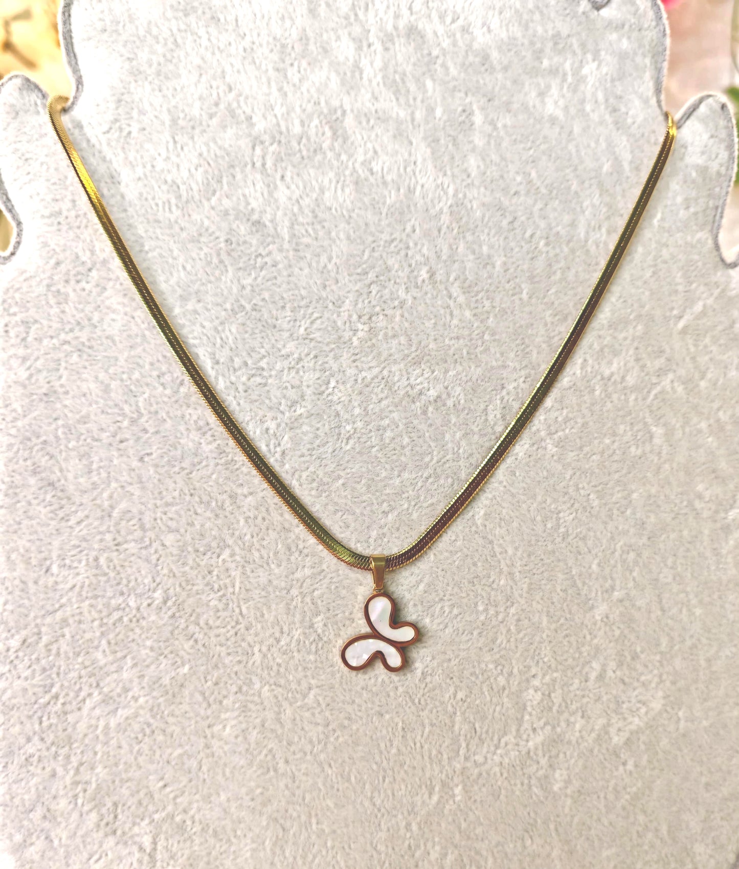 Simple White Butterfly Stone Necklace