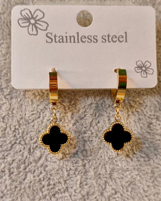 Black flower pendant earrings