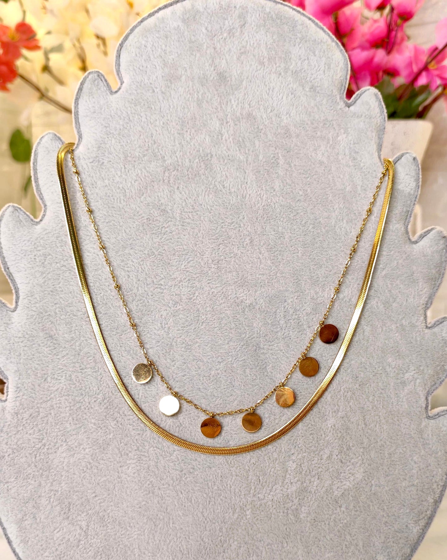 Double Layer Golden Circles Necklace