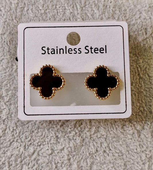 Black stone rose earrings