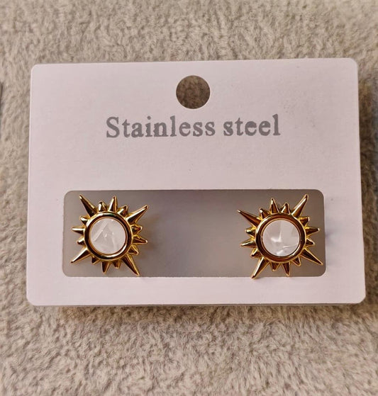 White stone sun earrings
