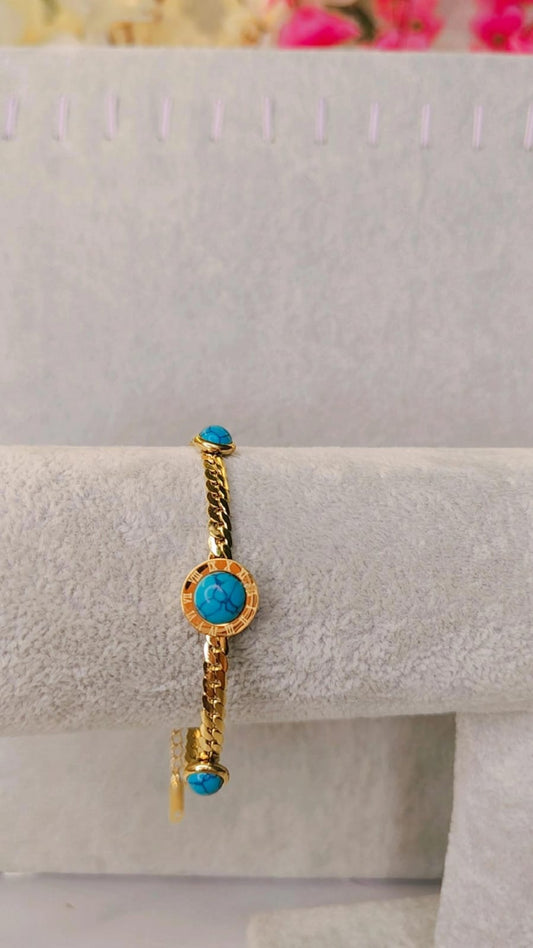 Gold Bracelet with Turquoise Stones