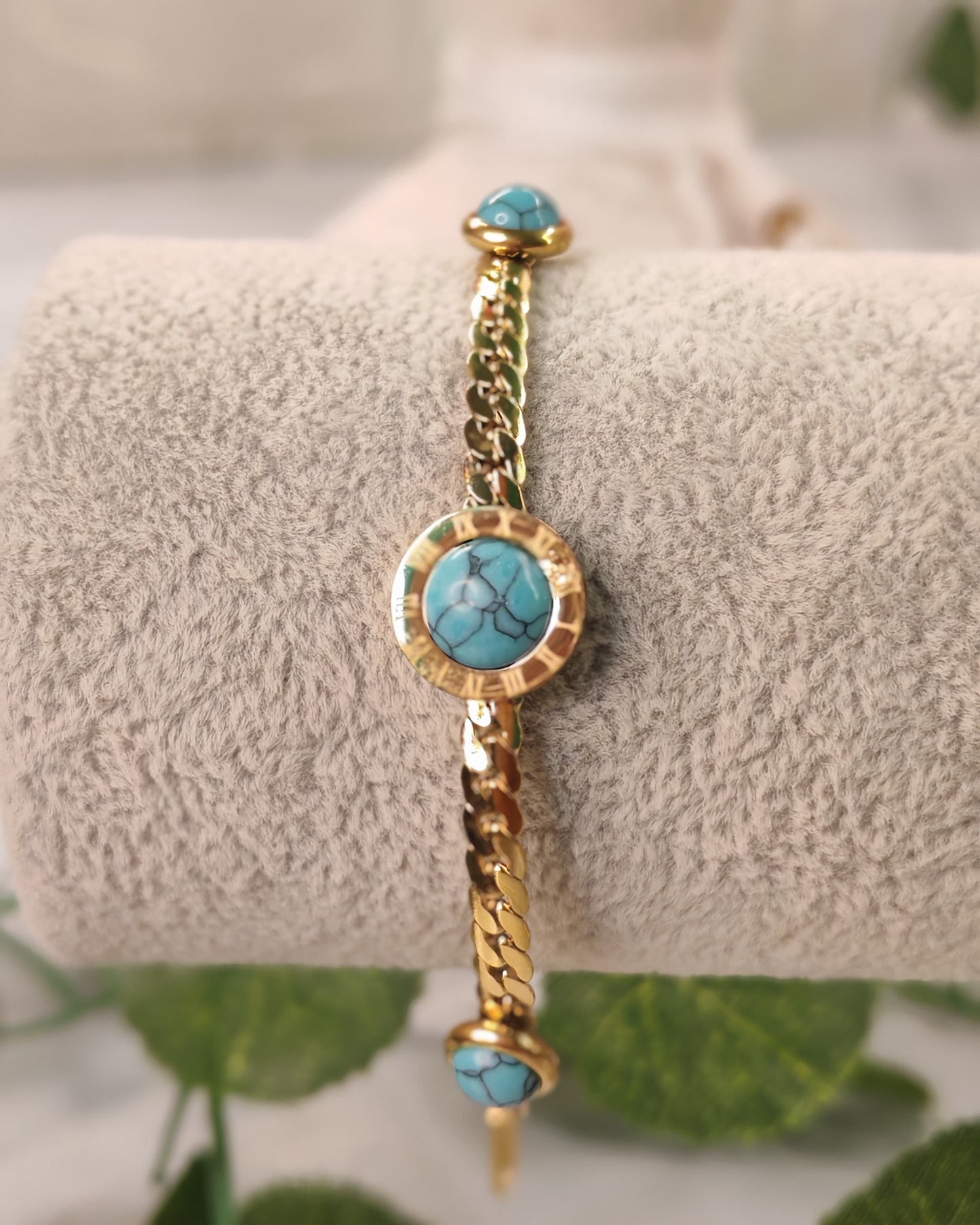 Gold Bracelet with Turquoise Stones