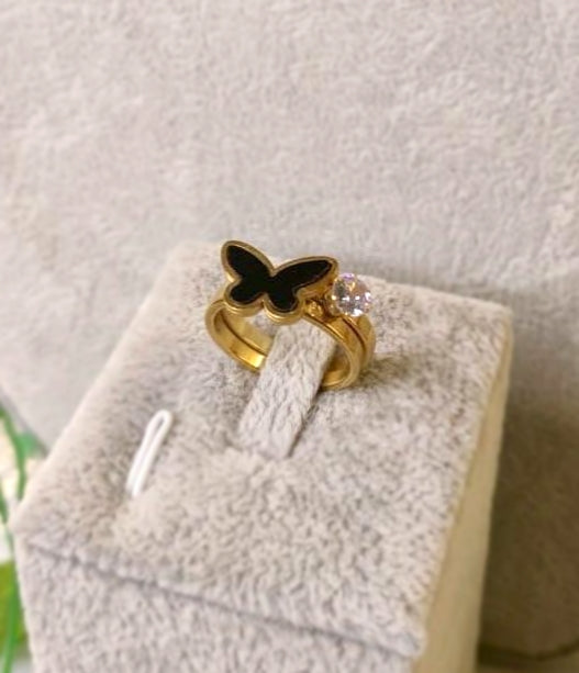 Butterfly and Crystal Twin Rings